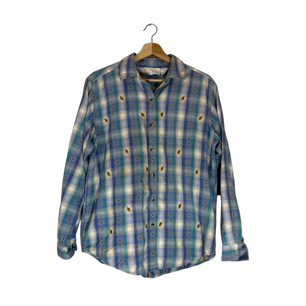 Casey & Max Long Sleeve Button Down Flannel Shirt with Autumn Leaves Size L